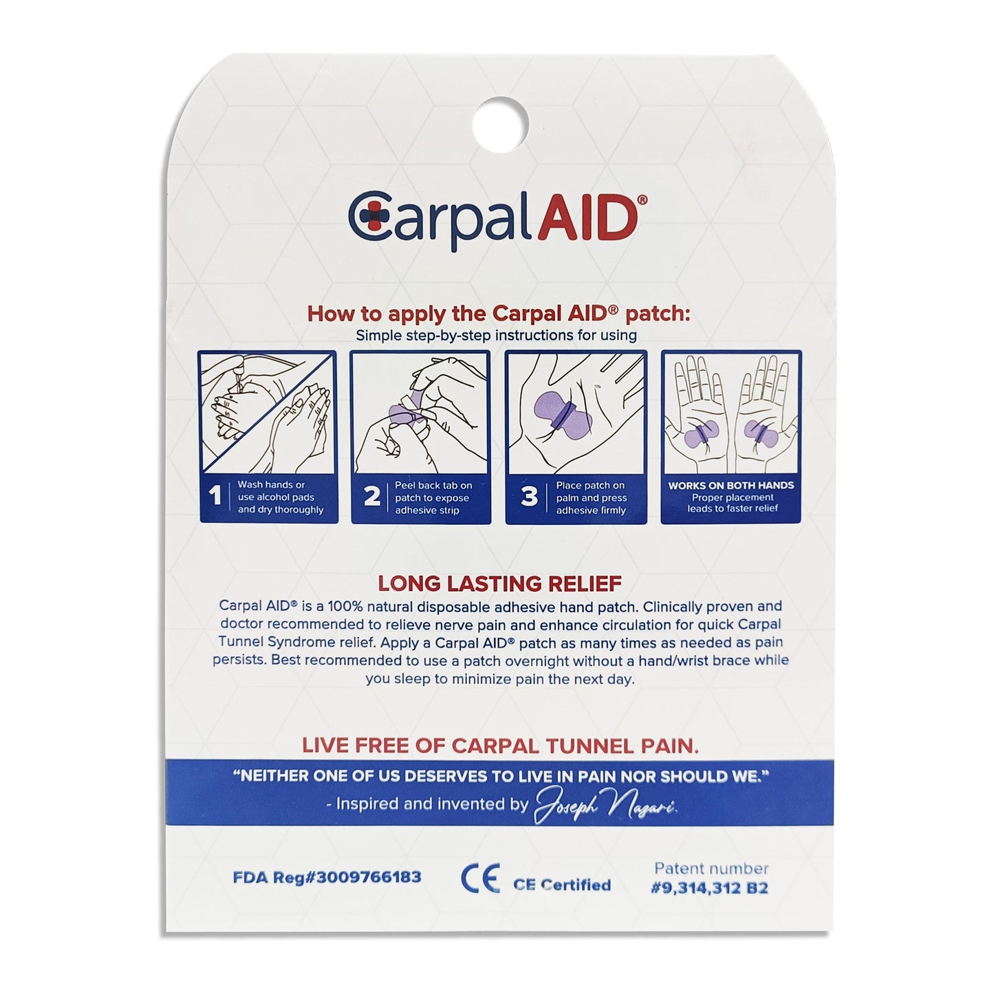 PATCH, CARPAL AID UNIV (30/PK 48PK/CS)