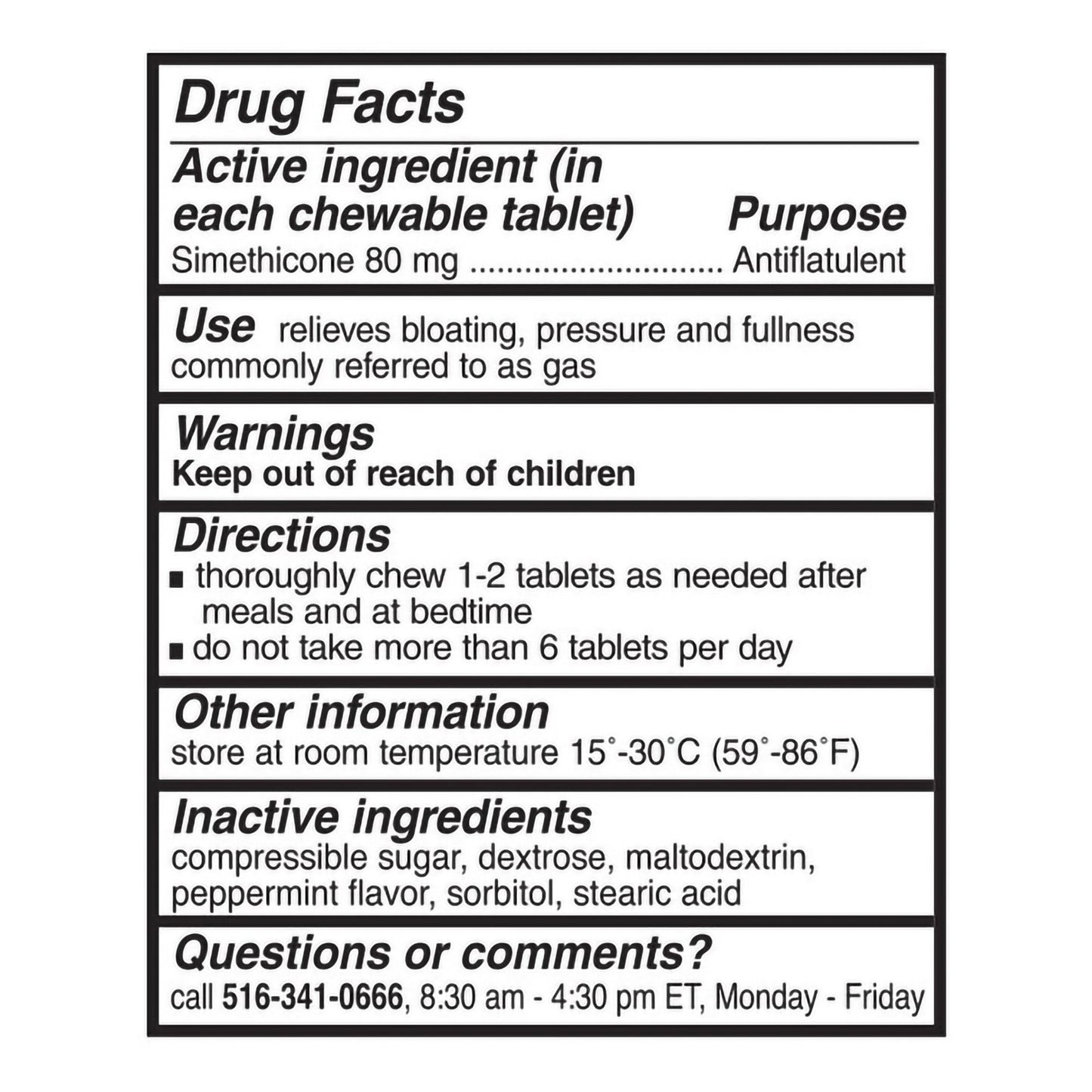 SIMETHICONE, TAB CHEW 80MG (100/BT)