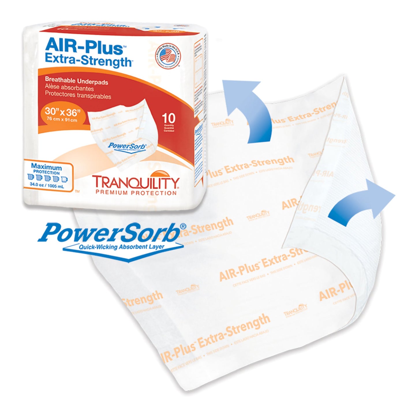 UNDERPAD, INCONT TRANQUILITY AIR-PLUS 30"X36" (10/BG 4/CS)