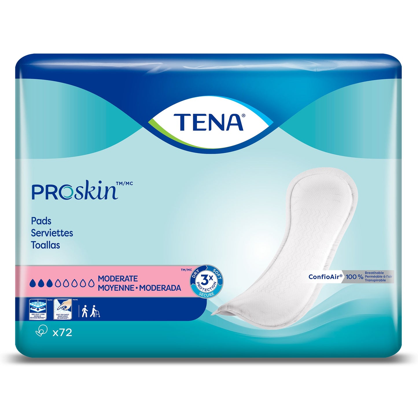 PAD, INCONT TENA MODERATE ABSORB (72/PK 3PK/CS)
