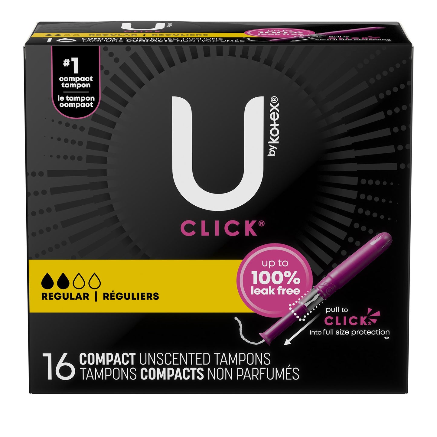 TAMPON, U BY KOTEX CLICK SUPERPREM REG ABSRB (16/PK 8PK/CS)