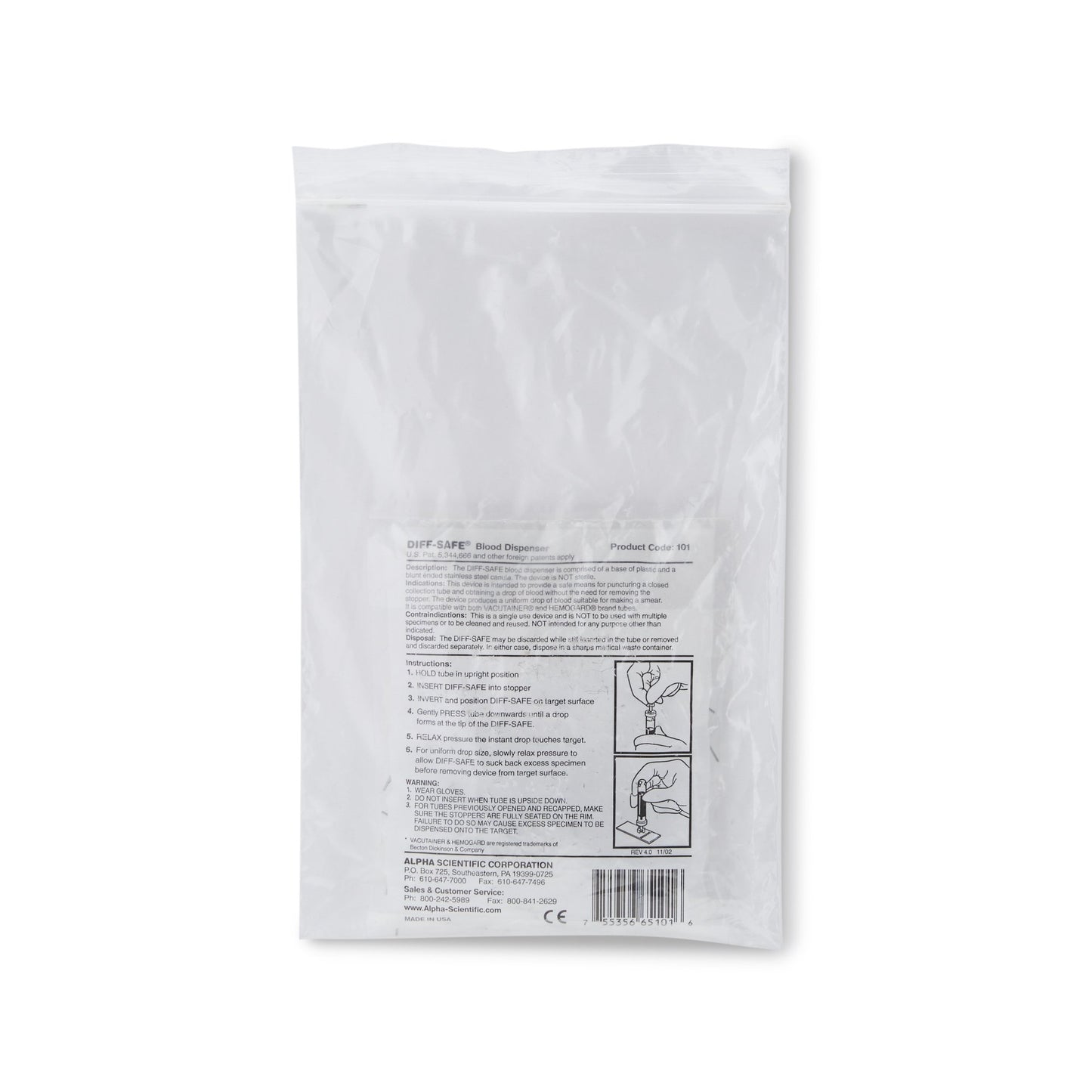 DISPENSER, BLOOD DIFF-SAFE (100/BG 10BG/BX 10BX/CS)