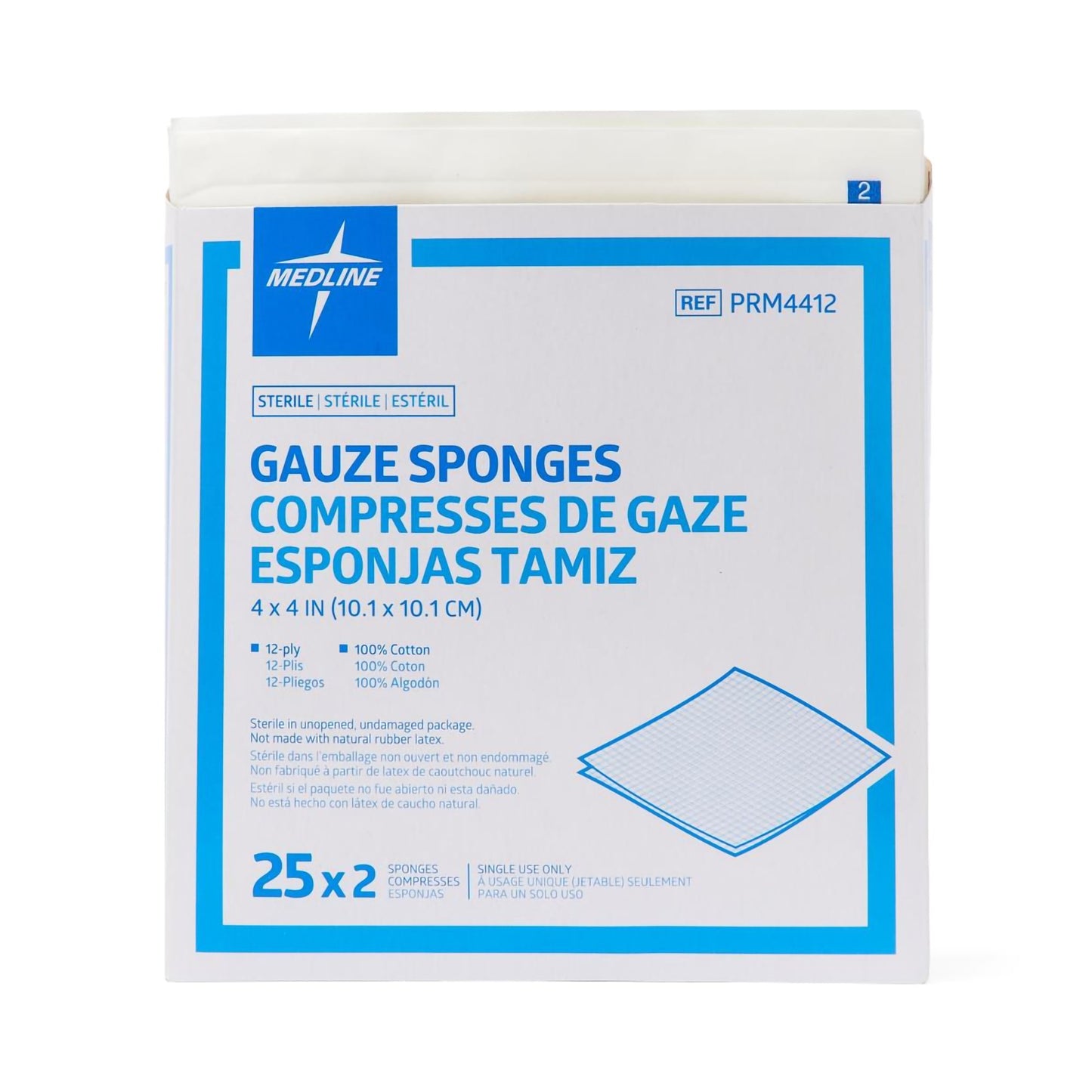 GAUZE, SPNG CARING STR 4X4 12PLY (2/PK 25PK/BX 24B