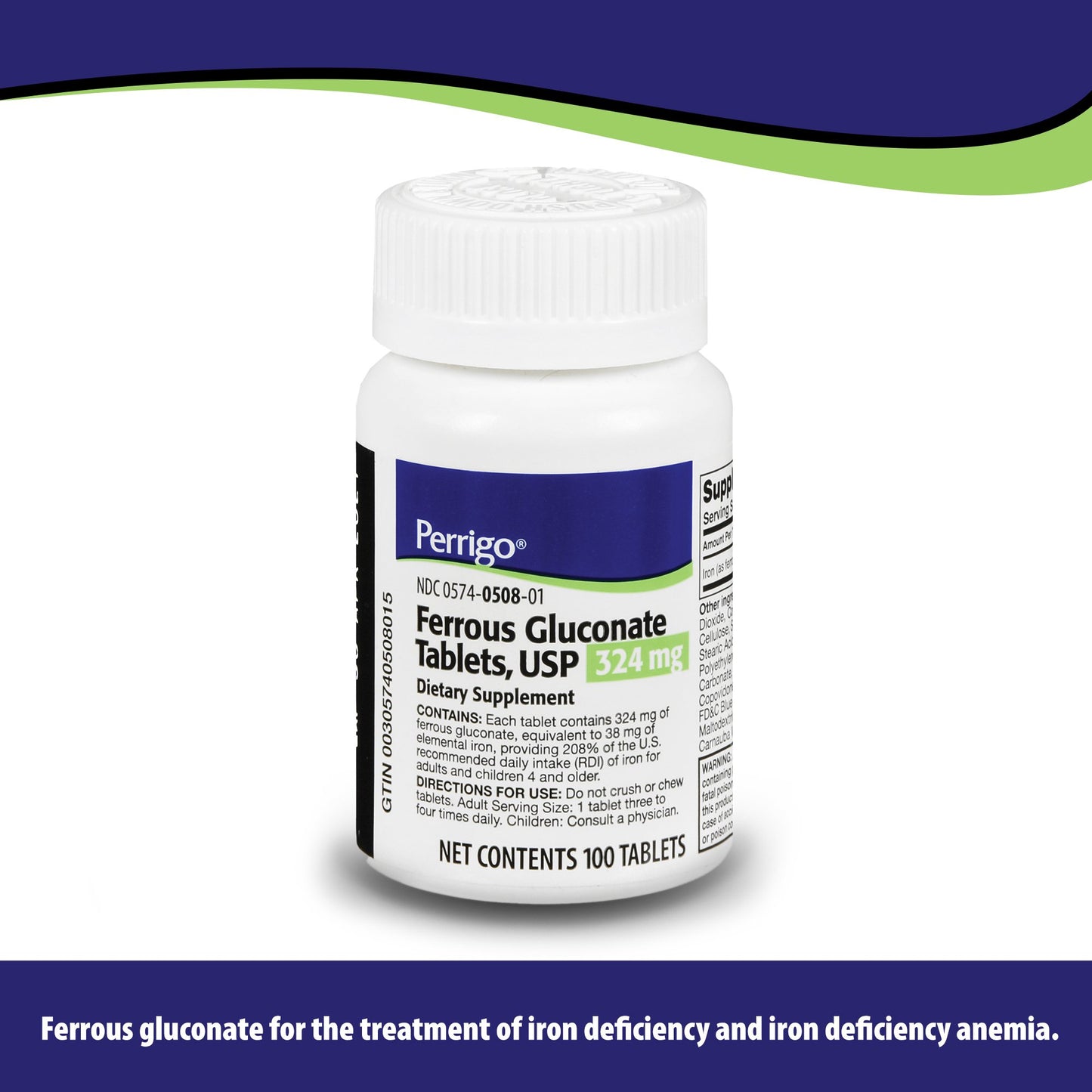 FERROUS GLUCONATE, TAB 324MG (100/BT)