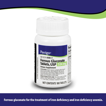 FERROUS GLUCONATE, TAB 324MG (100/BT)