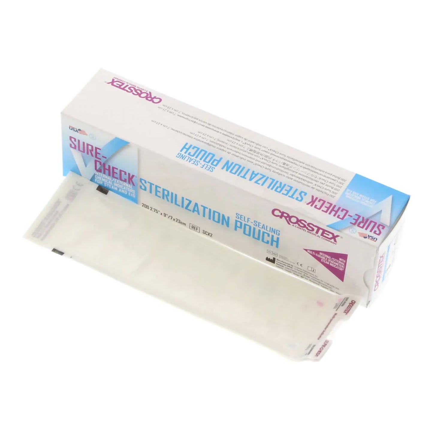 POUCH, STERILIZATION SURECHEC 2.75"X9" (200/BX 20B CROSTX