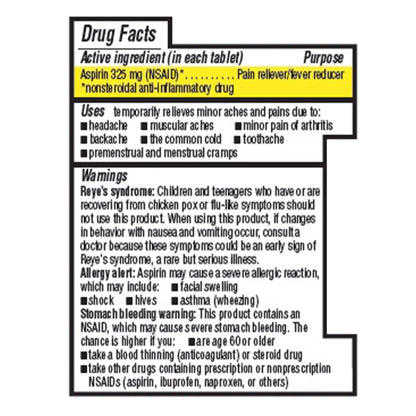 ASPIRIN, TAB 325MG (100/BT 6BT/CS)