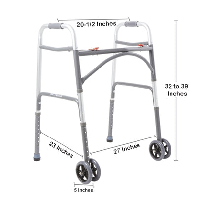 WALKER, FOLDING STEEL W/WHLS HVY DUTY ADLT 500LB (2/CS)