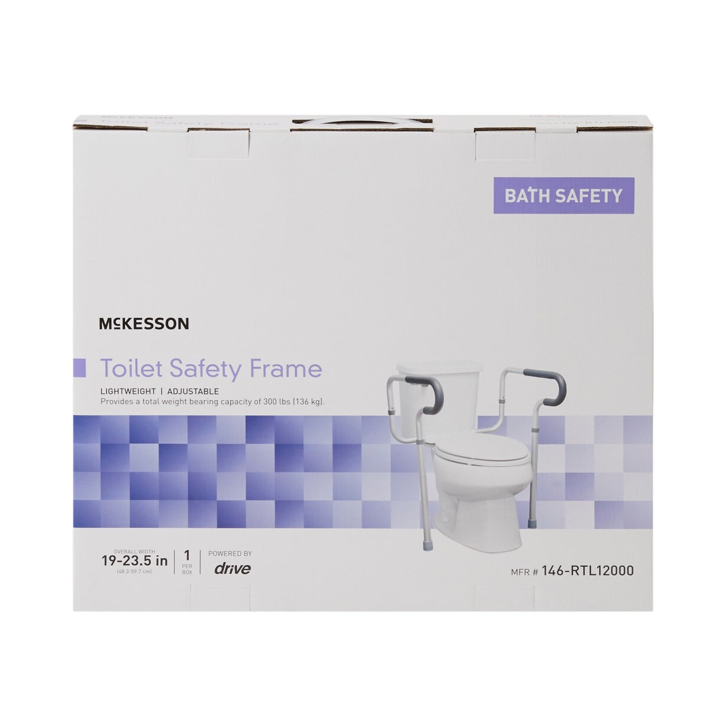 FRAME, TOILET SFTY W/WATERFALLARMREST 19-23.5" (4/CS)