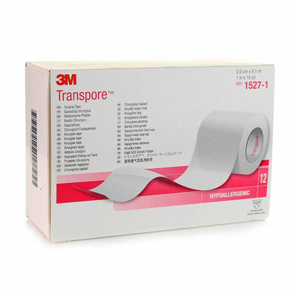 TAPE, ADHSV TRANSPORE 1"X10YDS(12RL/BX) 3M