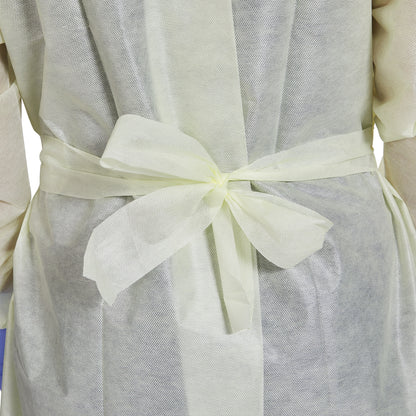 GOWN, ISO AAMI LVL2 TAPE TAB NECK/WAIST TIE YLW OSFM (10/BG)