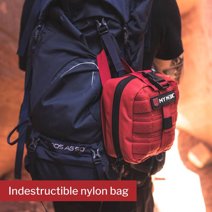 FIRST AID KIT, MYFAK STD NYLONBAG 100PC RED 7.5X6.5X5"