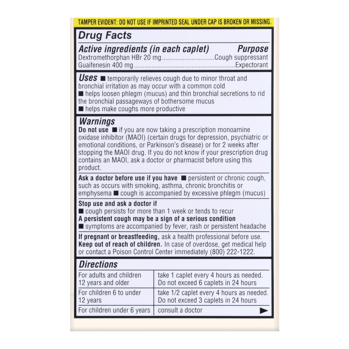 CHEST CONGESTION RELIEF DM, TAB FT 400-20MG (50/BX)