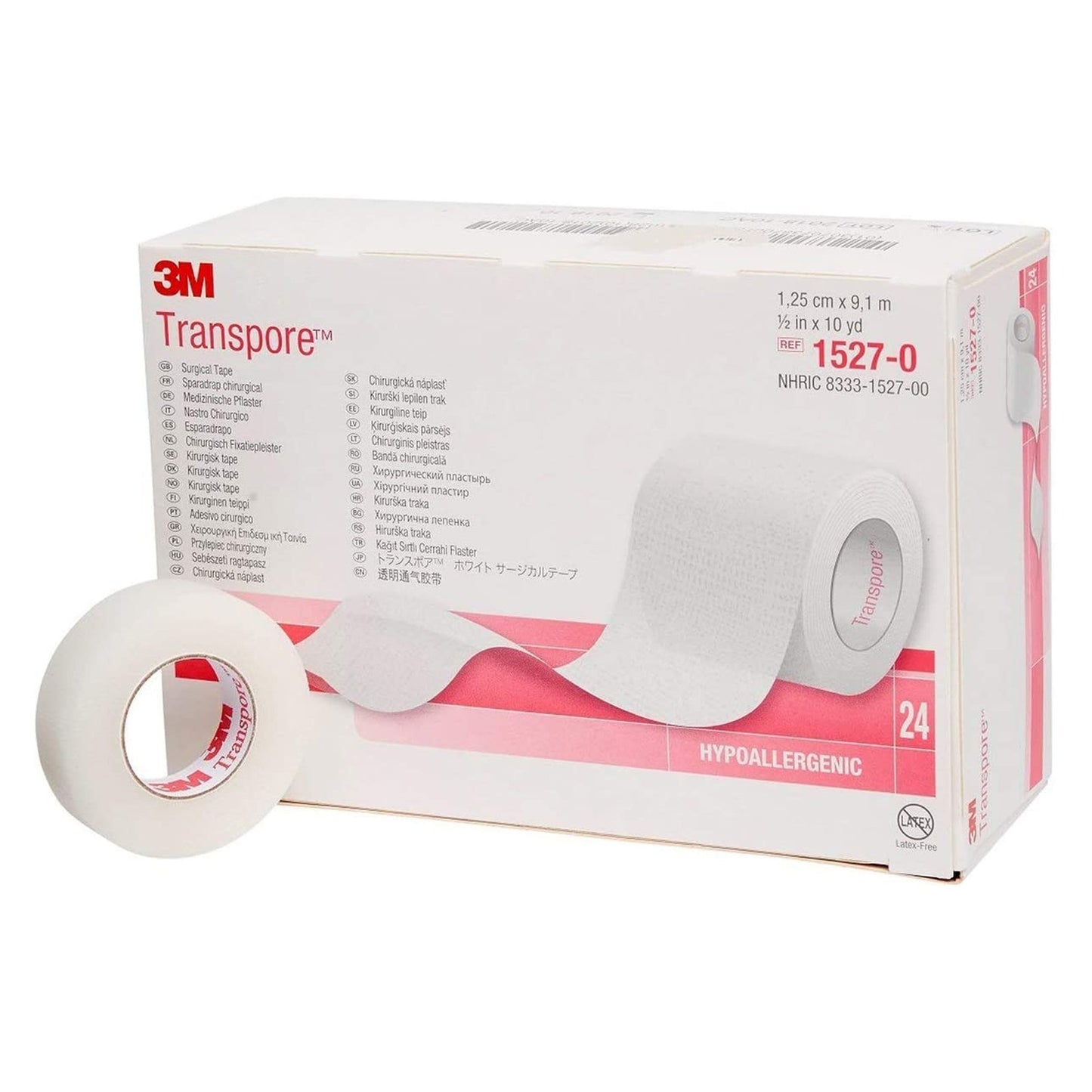 TAPE, ADHSV TRANSPORE 1/2"X10YDS (24RL/BX) 3M