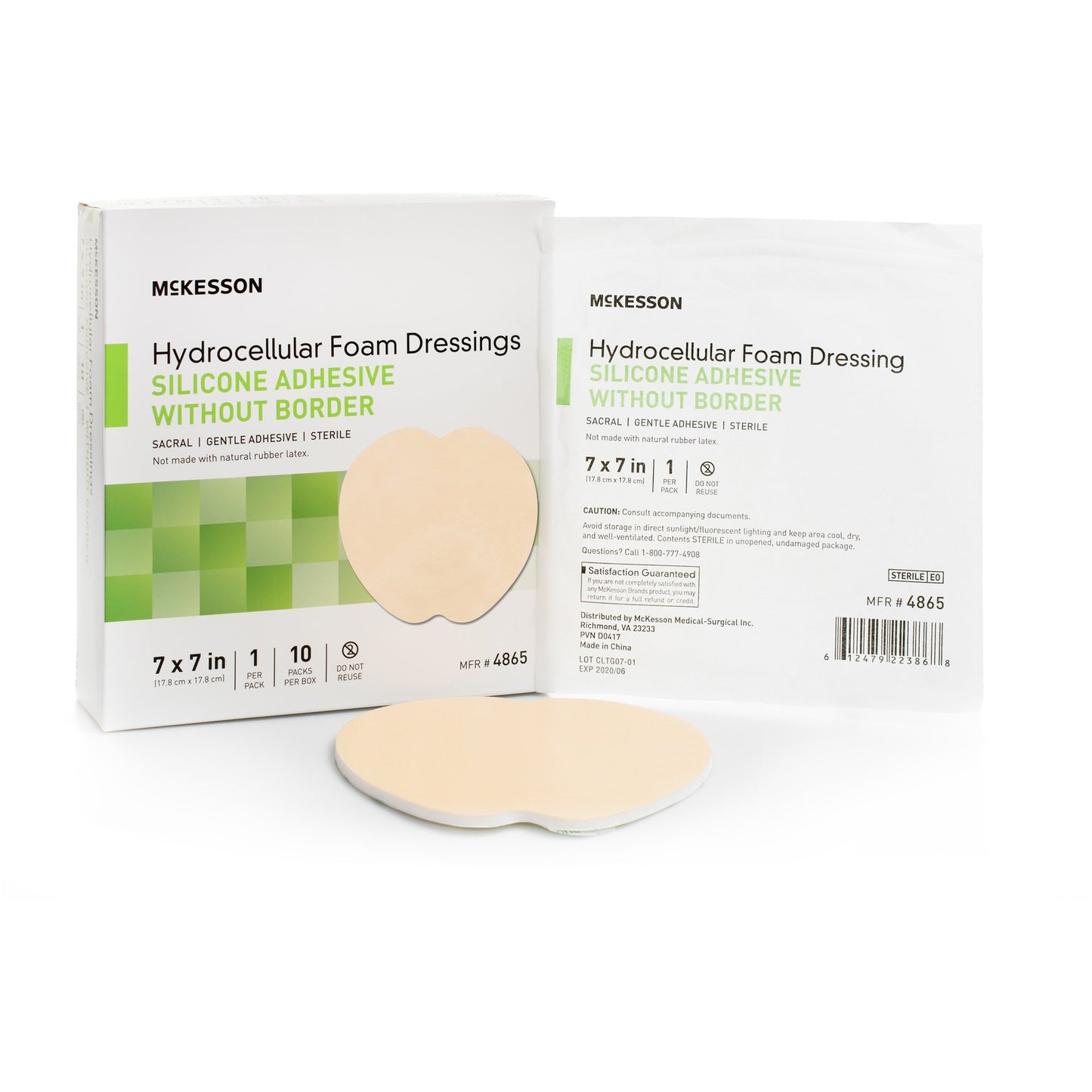FOAM, ADH SIL W/O BORDER SACRAL 7"X7" (10/BX 20BX/CS)