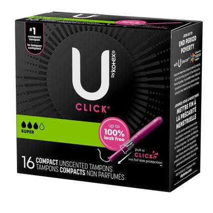 TAMPON, U BY KOTEX CLICK SUPERPREM SUPER ABSRB(16/PK 8PK/CS)