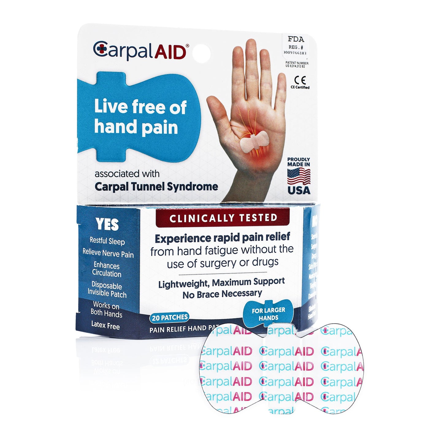 PATCH, HAND CARPAL AID PATCH SM (20/PK 48PK/CS)
