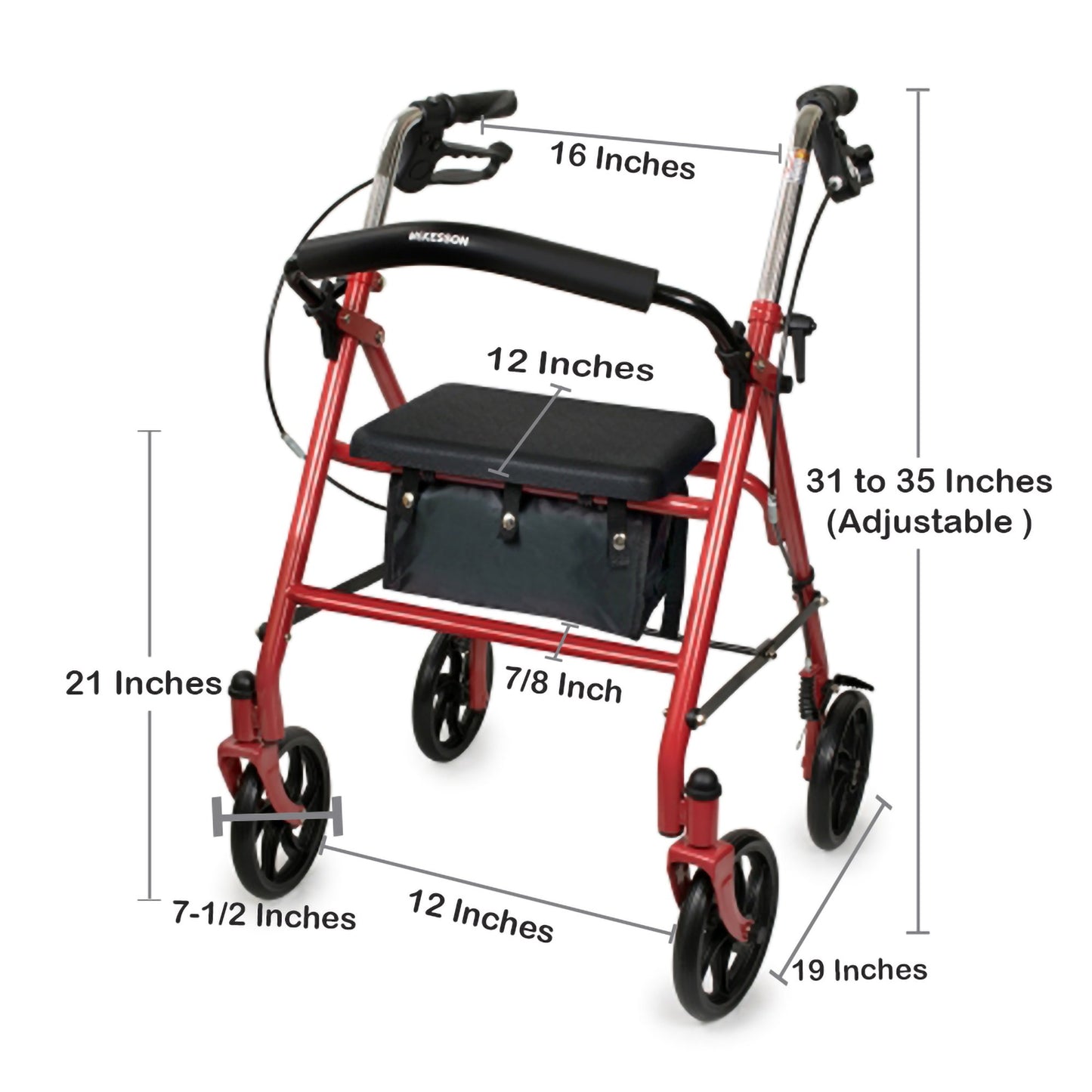 WALKER, ROLLATOR DURA FOLDING STEEL W/7.5" WHLS RED 300LB