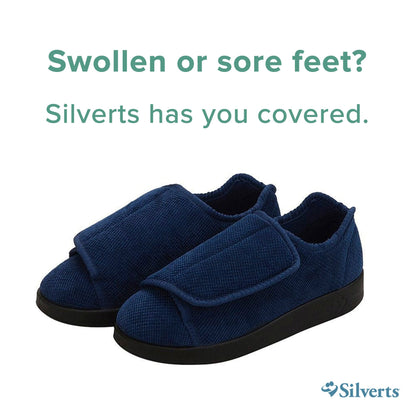 SLIPPER, SILVERTS EASY CLOSURENAVY 2XWIDE SZ6