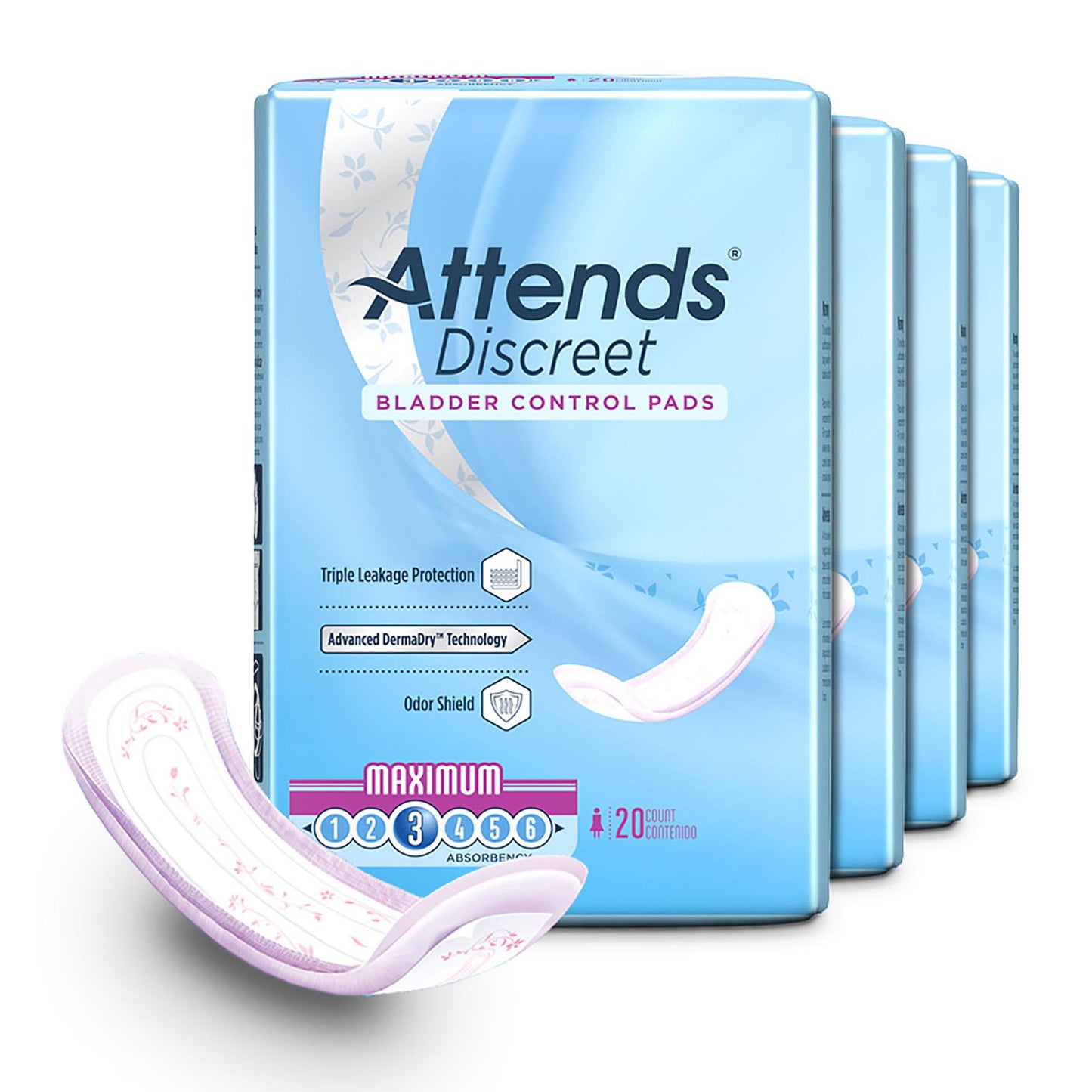 PAD, BLADDER CNTRL ATTENDS DISCREET MAX (20/BG 10BG/CS)