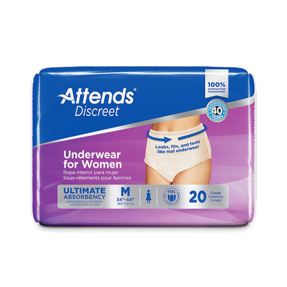 UNDERWEAR, DISCREET ATTENDS FML SM/MED (20/BG 4BG/CS)