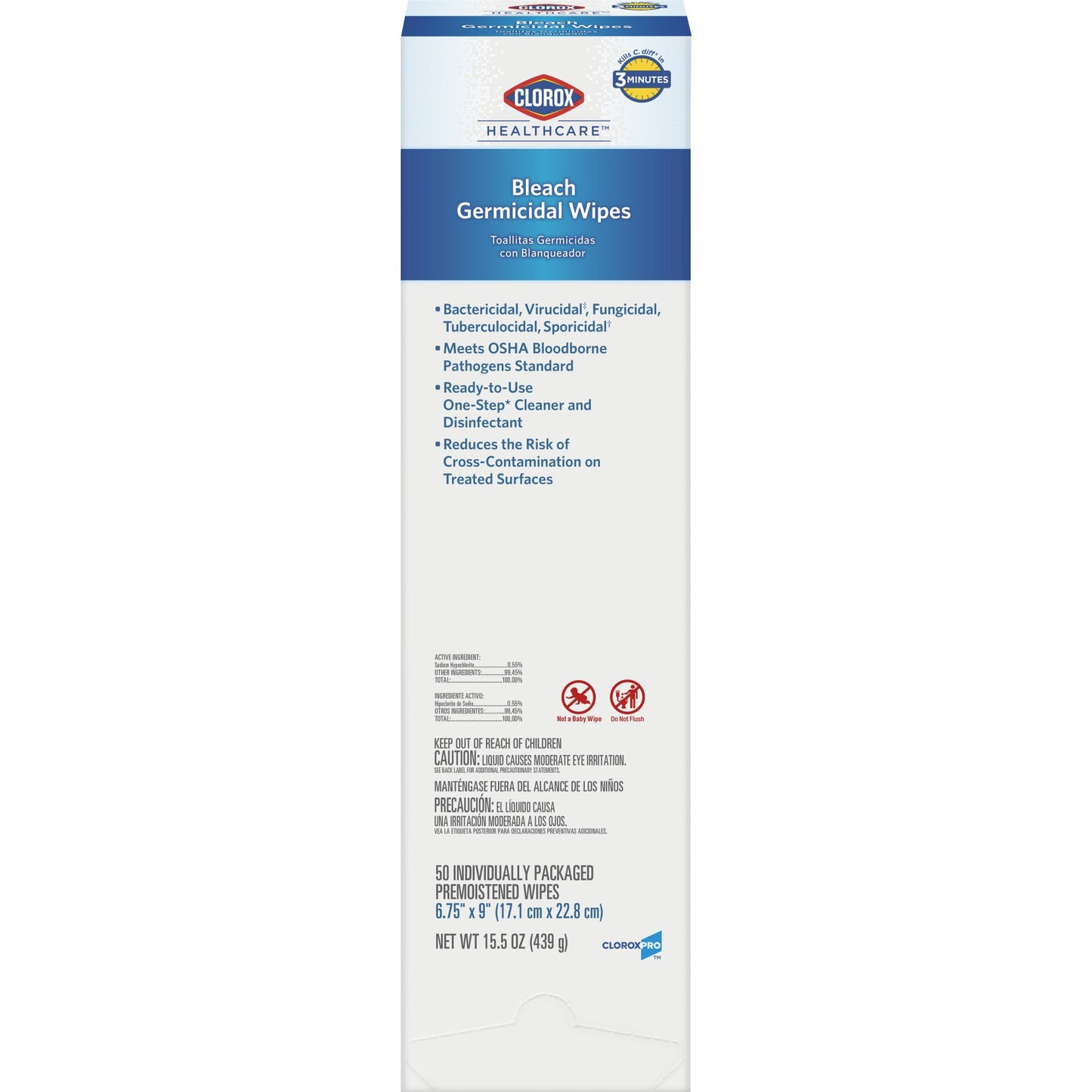 WIPE, DISINF CLOROX WHT 6.7"X9" (50/CT 6CT/CS)