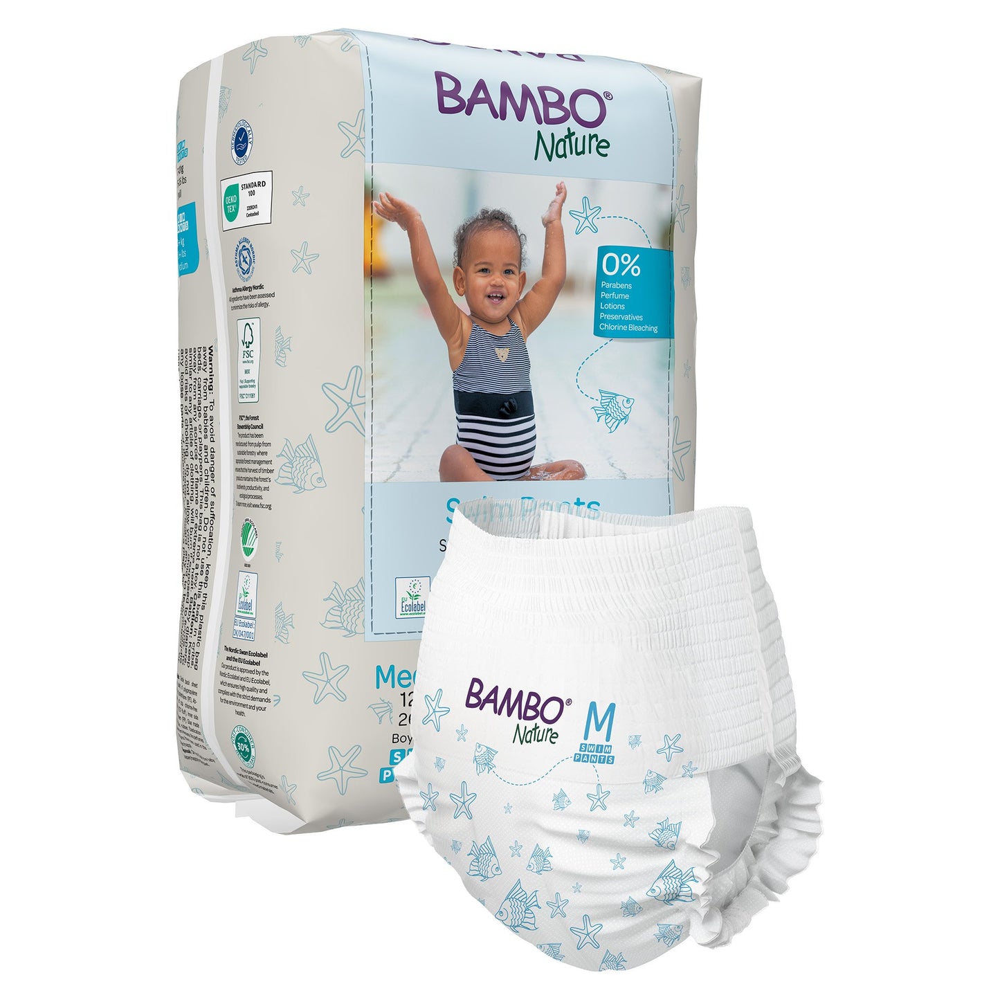 PANT, SWIM BAMBO NATURE DISP PED MED 26+LB (12/PK 10PK/CS)