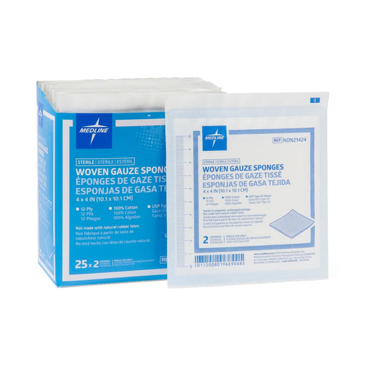 SPONGE, GAUZE 12PLY STR LF 4"X4" (2/PK 25PK/BX)