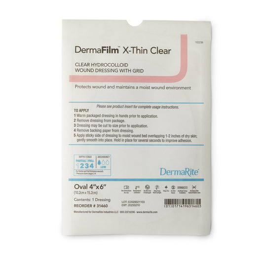 DRESSING, HYDROCOLLOID DERMAFILM XTRA THIN OVL 4"X6" (10/BX)