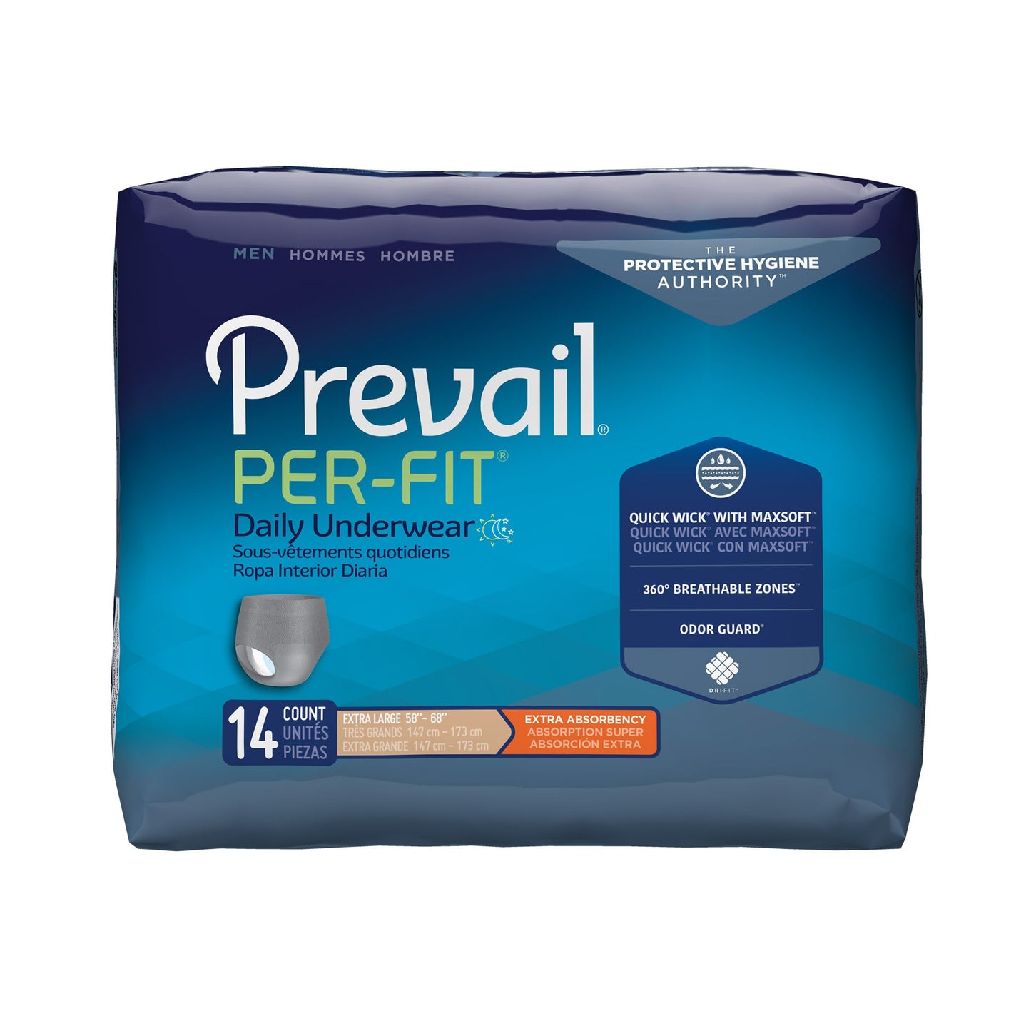 UNDERWEAR, PREVAIL PER-FIT MEN58"-68" (14/BG 4BG/CS)