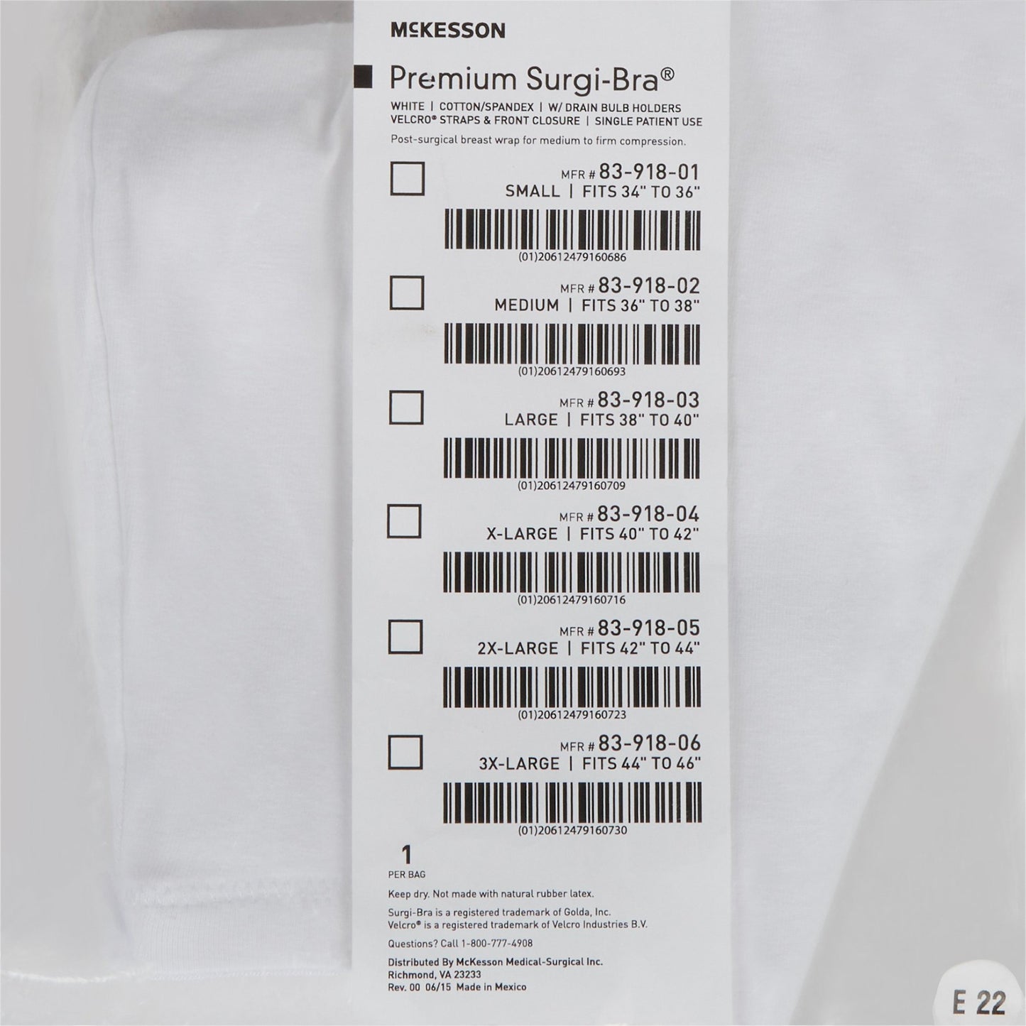 SUPPORT, SURGI-BRA BREAST COTTON WHT XLG LF