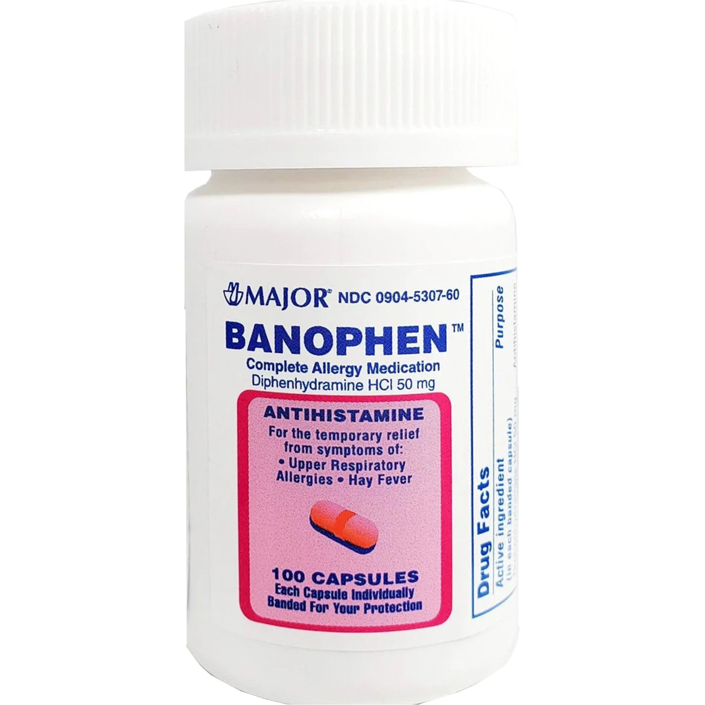 DIPHENHYDRAMINE HCL, CAP 50MG (100/BT) MJPHRM