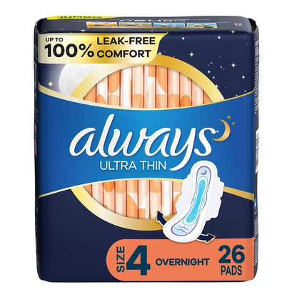 PAD, MAXI ALWAYS THIN W/WINGS OVERNIGHT SZ4 (26/PK 6PK/CS))