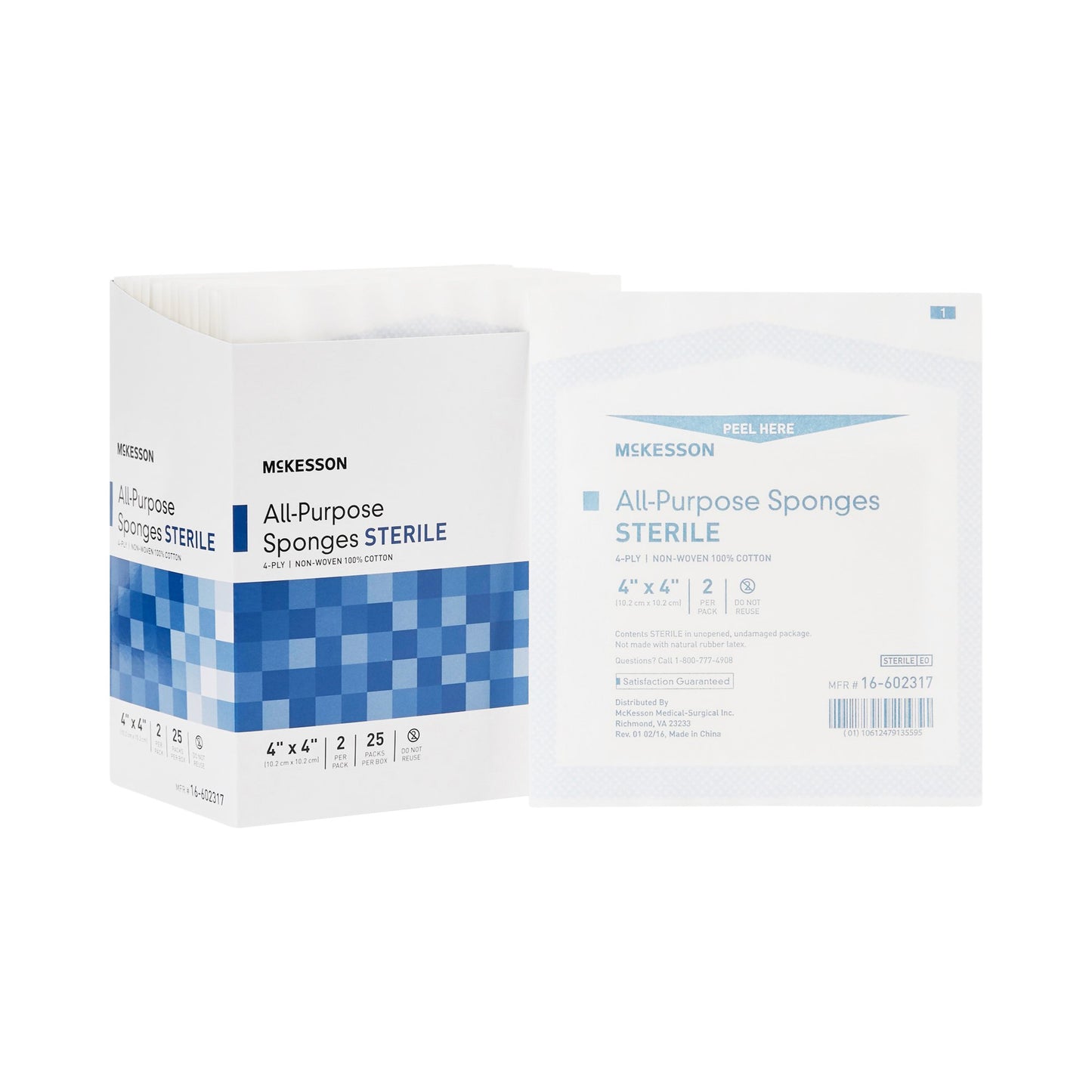 SPONGE, UNIV STR 4X4 4PLY LF (2/PK 25PK/BX 24BX/CS
