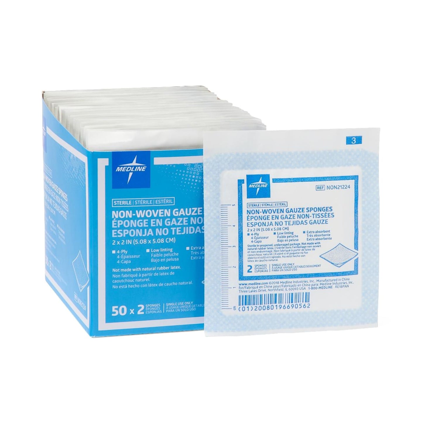 SPONGE, GAUZE 4PLY 2"X2" (2/PK50PK/BX)