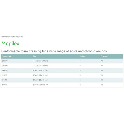 DRESSING, MEPILEX FOAM 4X4" (5/BX 14BX/CS)