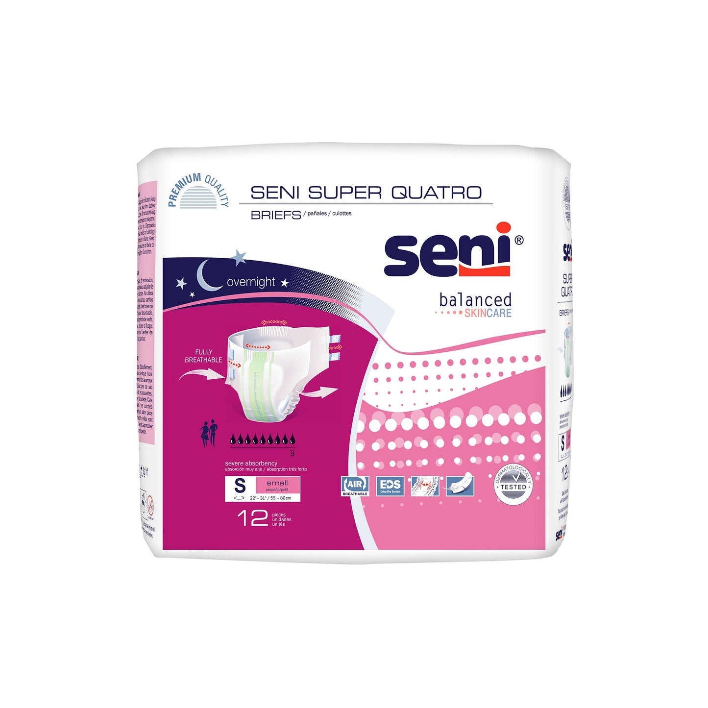 BRIEF, INCONT SENI SUPER QUATRO SM 22"-31" (12/PK 4PK/CS)