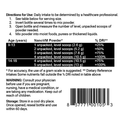 SUPPLEMENT, VIT/MIN NANO VN POWDER 9-18 YRS OLD