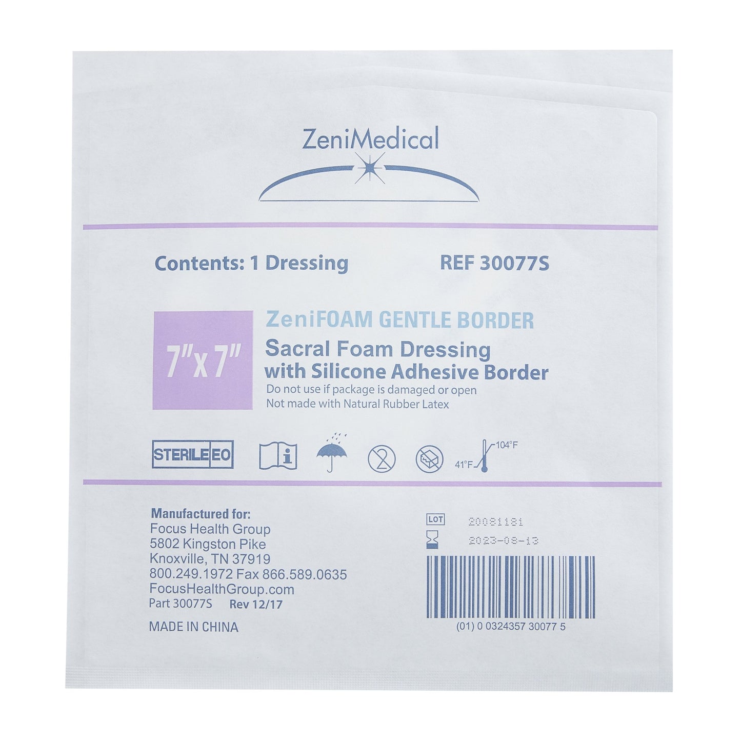 DRESSING, GENTLE BORDER ZENIFOAM SACRAL 7"X7" (10/BX)