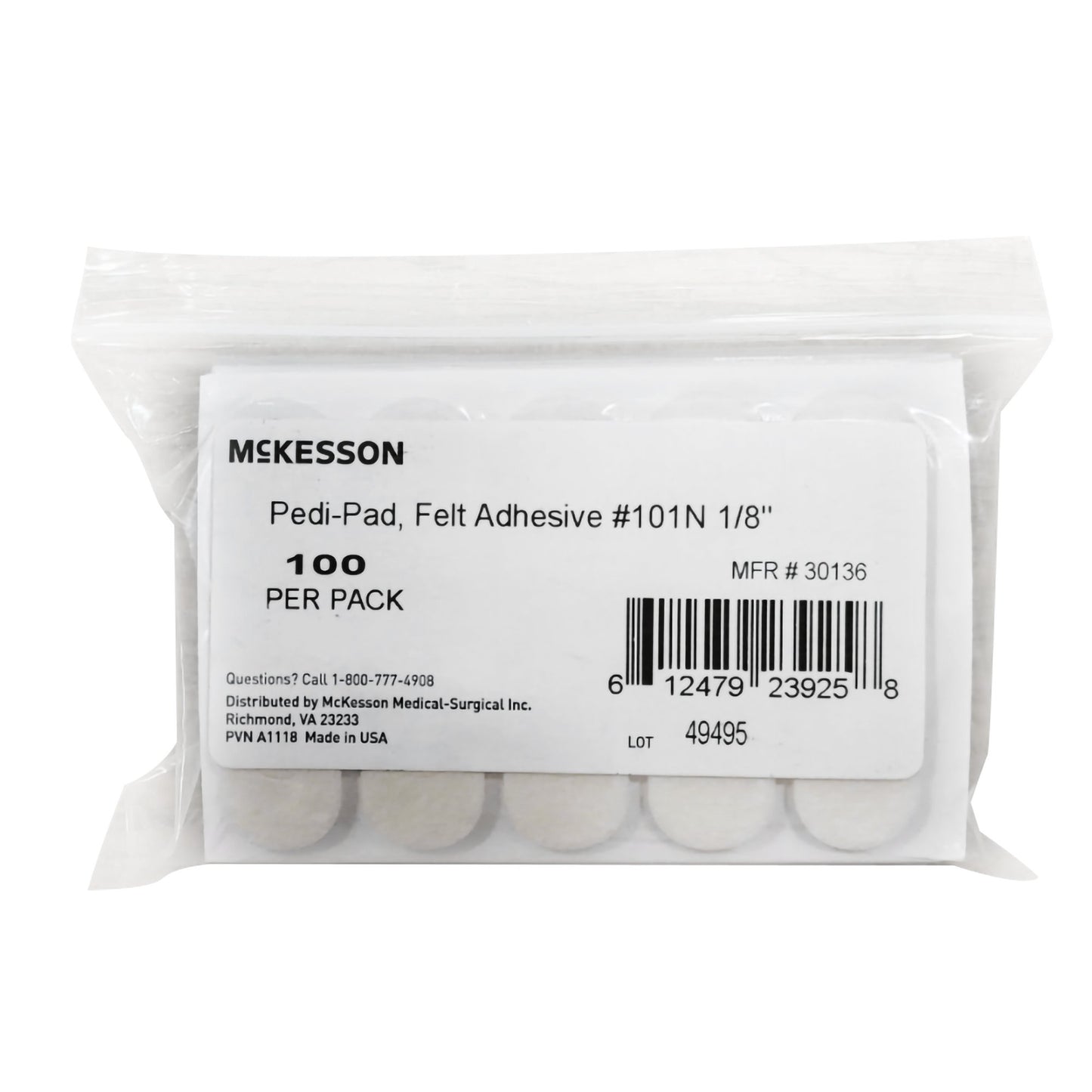 PEDI-PAD, FELT ADH WHT #101-NAARROW 1/8" (100/PK 20PK/CS)