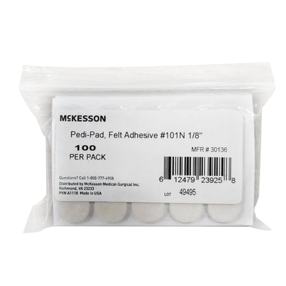 PEDI-PAD, FELT ADH WHT #101-NAARROW 1/8" (100/PK 20PK/CS)