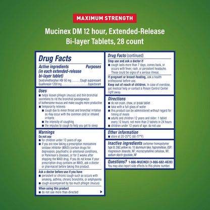 MUCINEX DM, TAB MAX/STR 1200-60MG (28/BX)