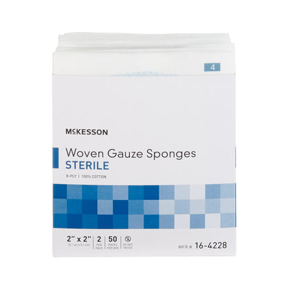 SPONGE, GAUZE 8PLY STR 2"X2" (2/PK 50PK/BX 30BX/CS)