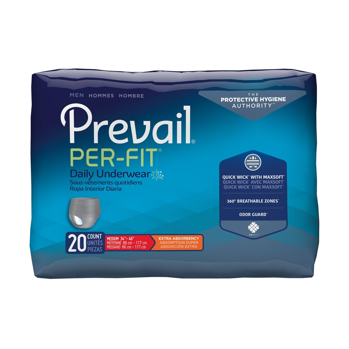 UNDERWEAR, PREVAIL PER-FIT MEN34"-36" (20/BG 4BG/CS)