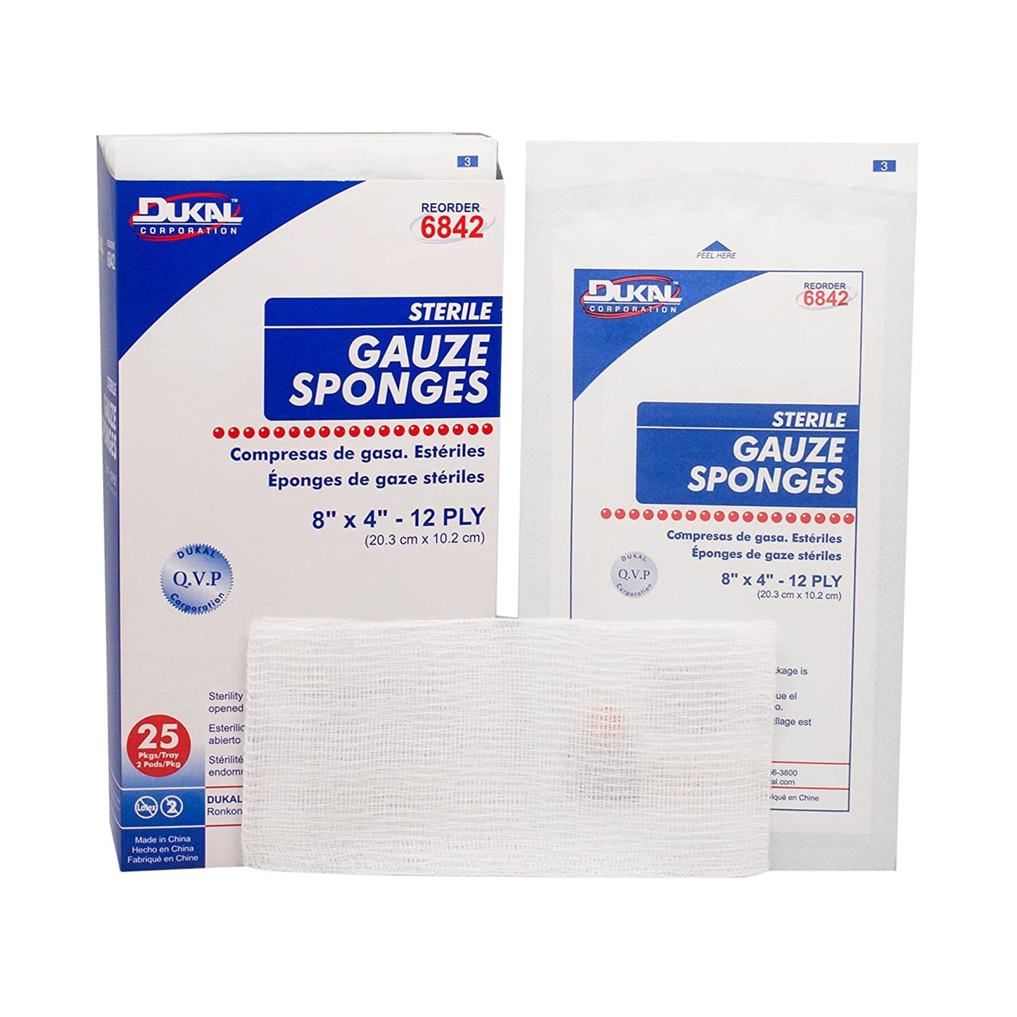 SPONGE, WND CARE GAUZE STR 8X412PLY (2/PK 25PK/BX 20BX/CS)