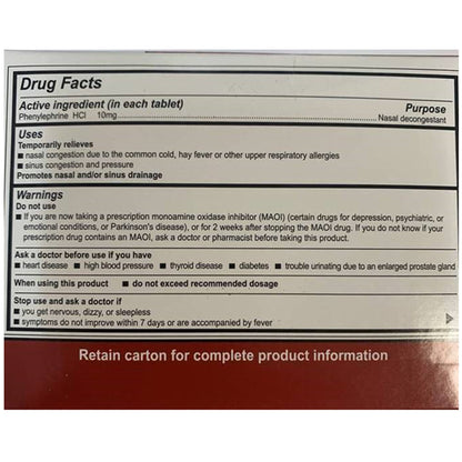 SINUS RELIEF, TAB 10MG (100/BX24BX/CS)