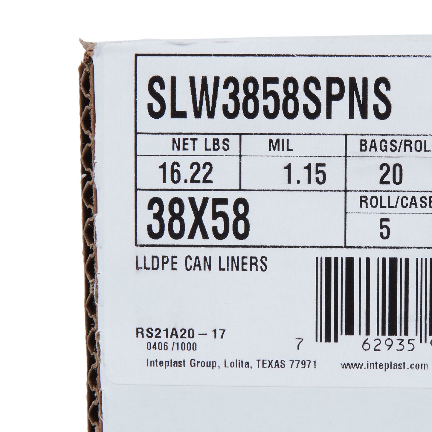 LINER, CAN CLR 1.15MIL 38"X58"60GL (100/CS)
