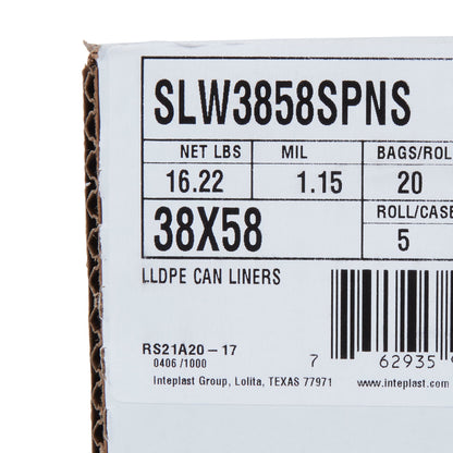 LINER, CAN CLR 1.15MIL 38"X58"60GL (100/CS)