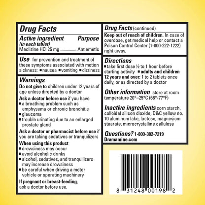 DRAMAMINE, TAB LESS DROWSY (8/BX)