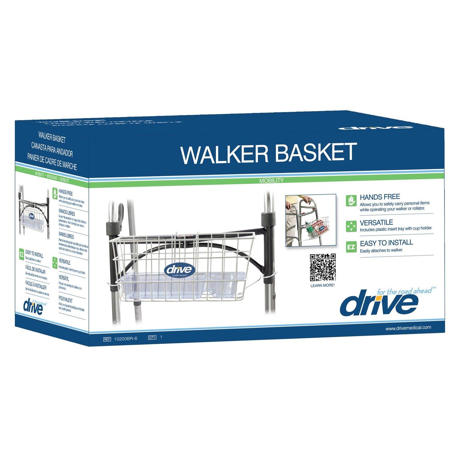 BASKET, W/TRA & CUP HOLDER F/ 1" FLDNG WALKER